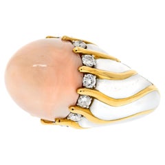 David Webb Gold and Enamel Angel Skin Coral and Diamond Cocktail Ring