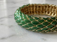 David Webb Gold and Green Enamel Bracelet Watch
