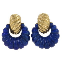 David Webb Gold and Lapis Hoop Earrings