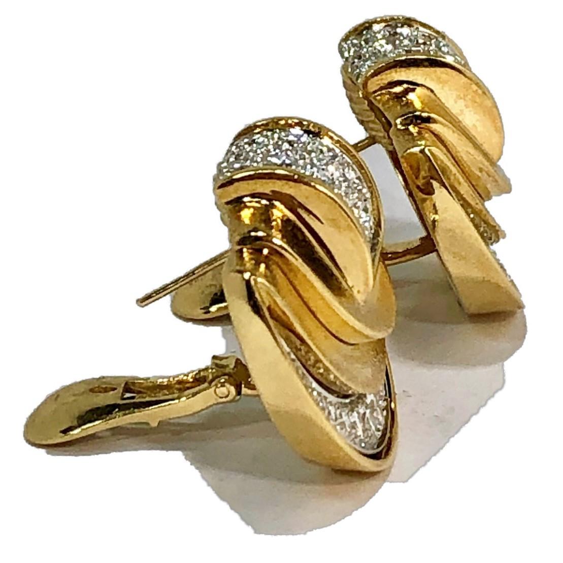 Round Cut David Webb Gold and Platinum Diamond Earrings
