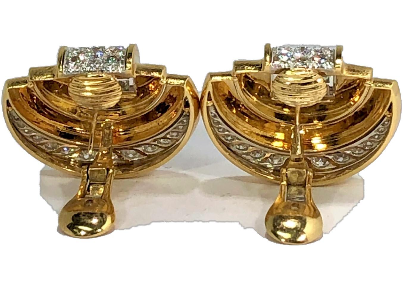 David Webb Gold and Platinum Diamond Earrings In Good Condition In Palm Beach, FL