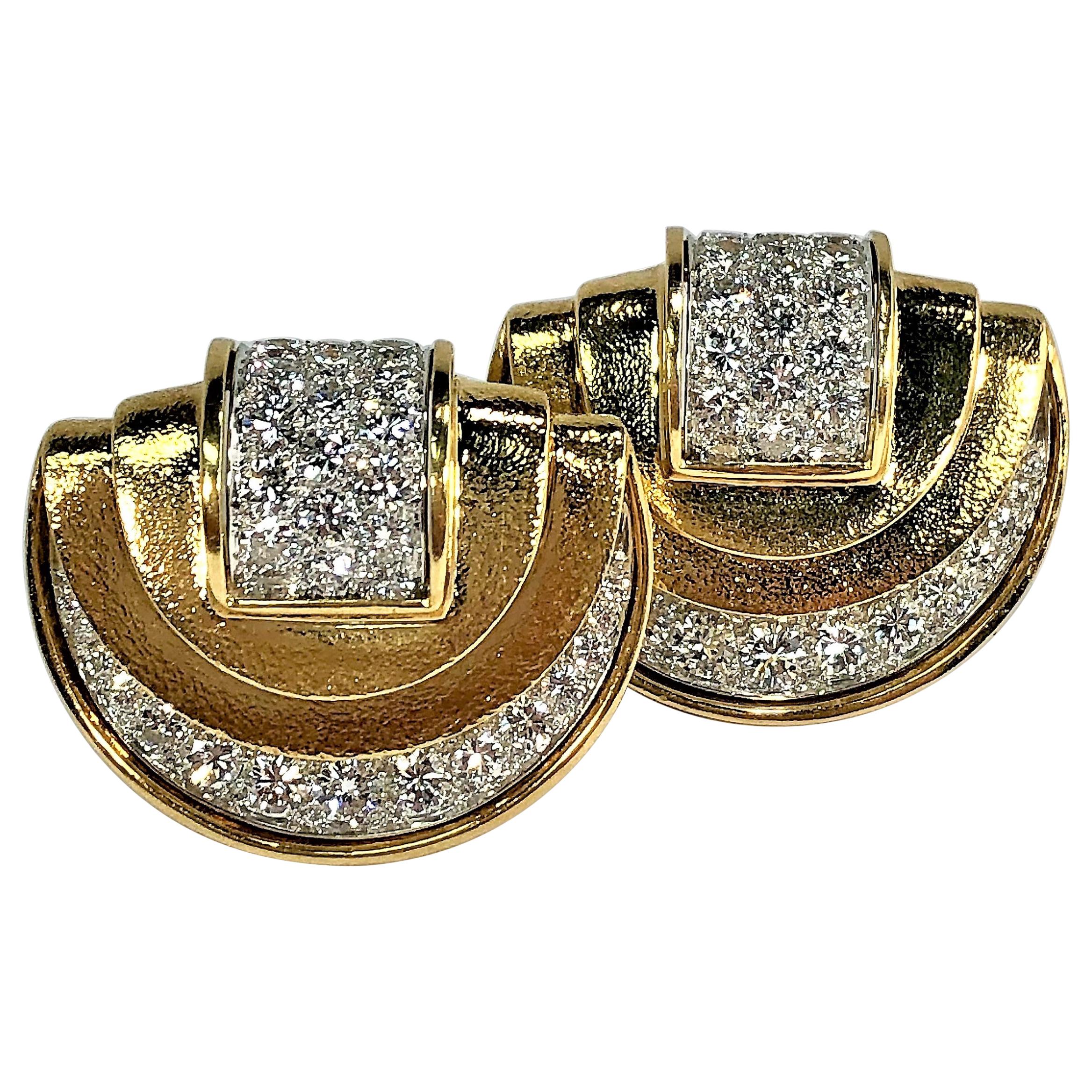 David Webb Gold and Platinum Diamond Earrings