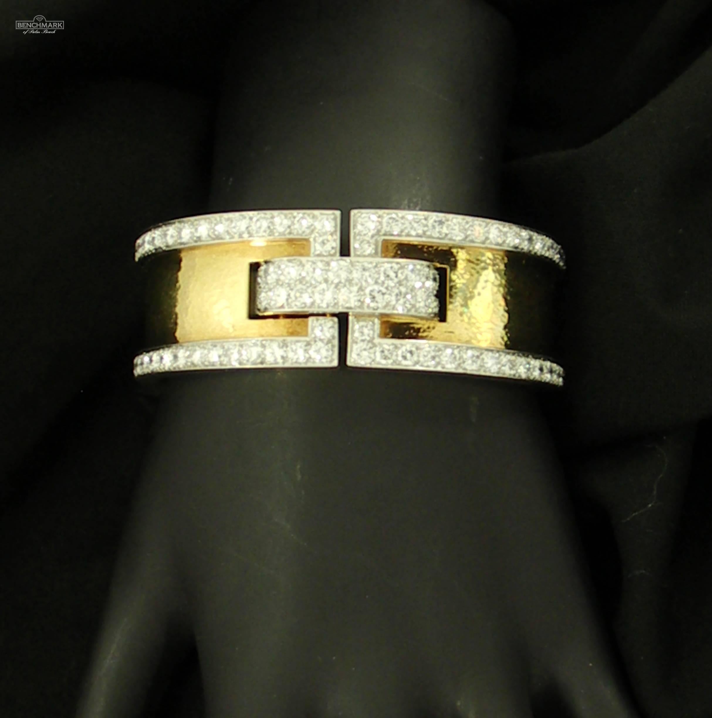 David Webb Gold and Platinum Geometric Design Bracelet with Diamonds In Excellent Condition In Palm Beach, FL