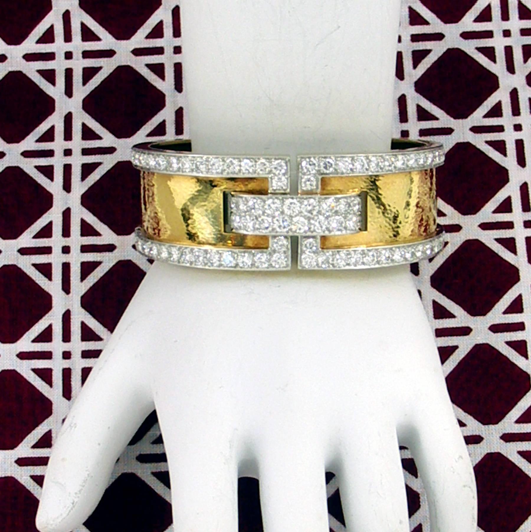 Women's David Webb Gold and Platinum Geometric Design Bracelet with Diamonds
