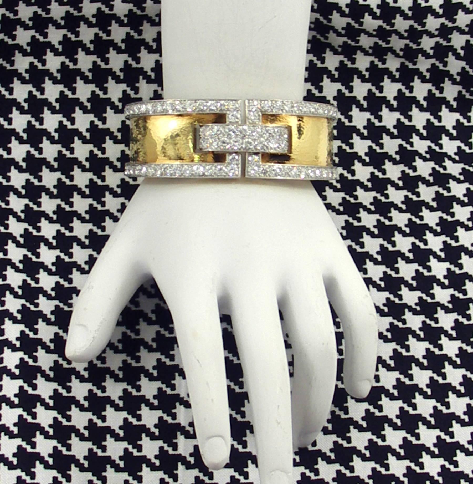 David Webb Gold and Platinum Geometric Design Bracelet with Diamonds 2