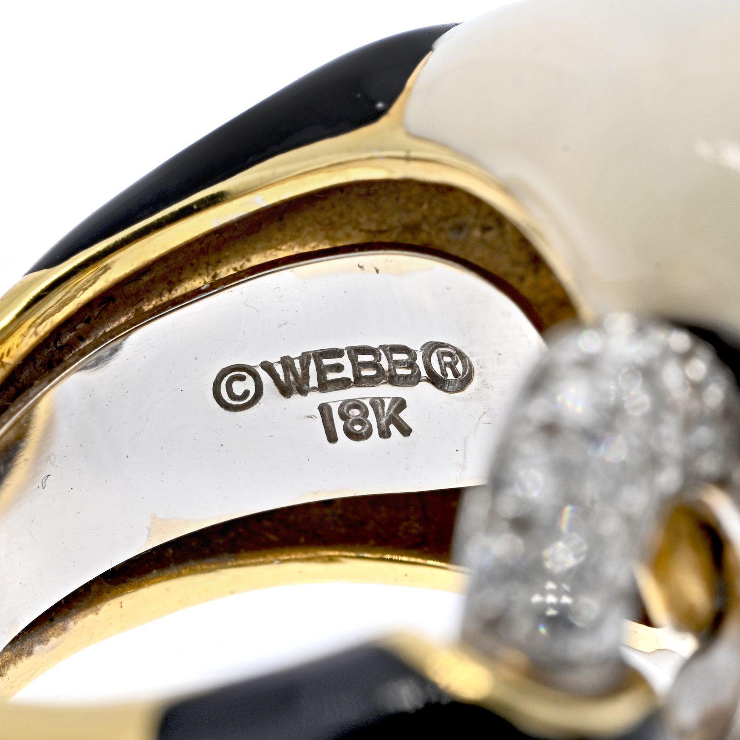 David Webb Panda Vintage-Ring aus Gold und Platin mit schwarzer und weißer Emaille und Diamanten Damen