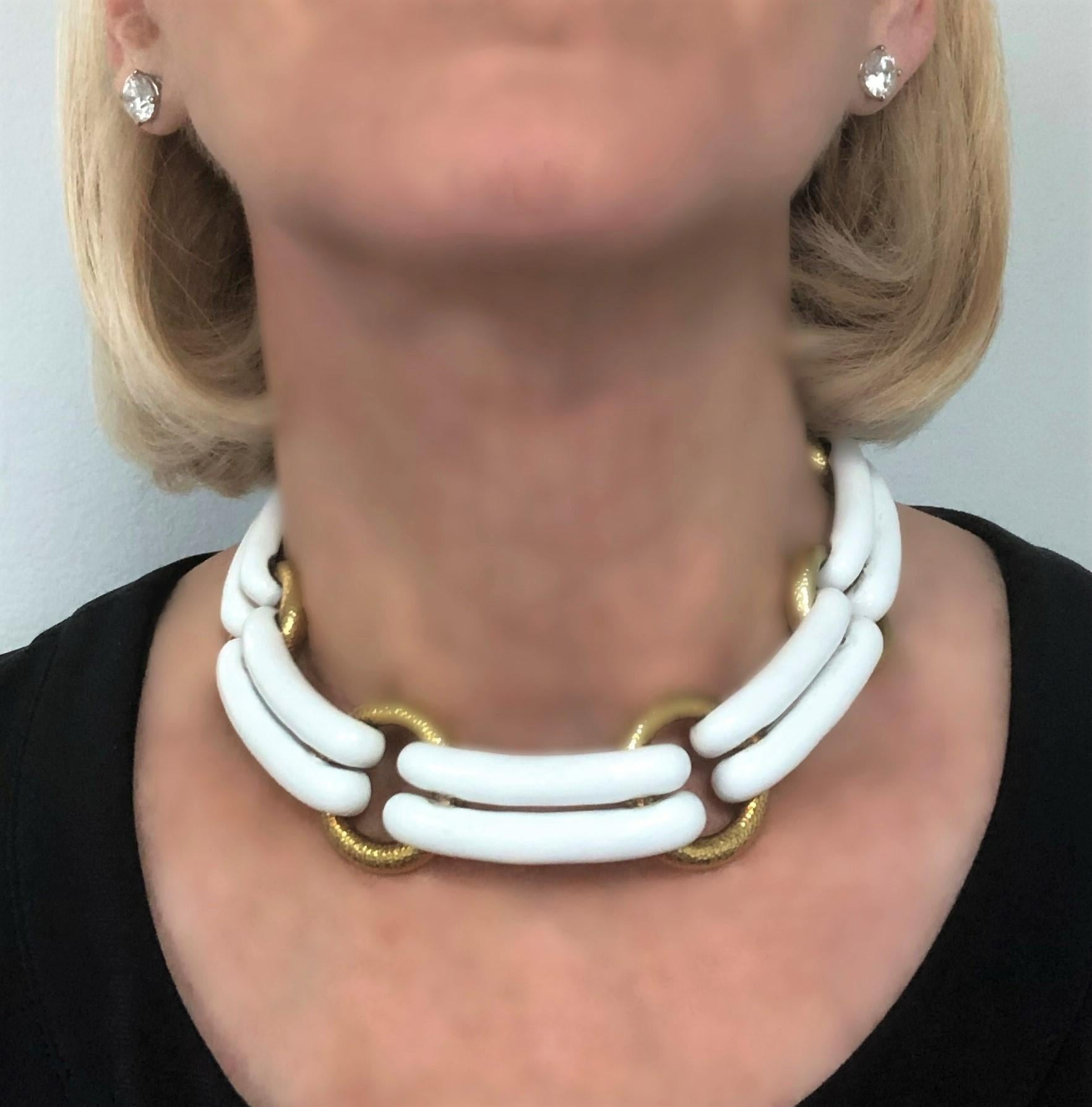 David Webb Gold and White Enamel Choker Necklace For Sale 6