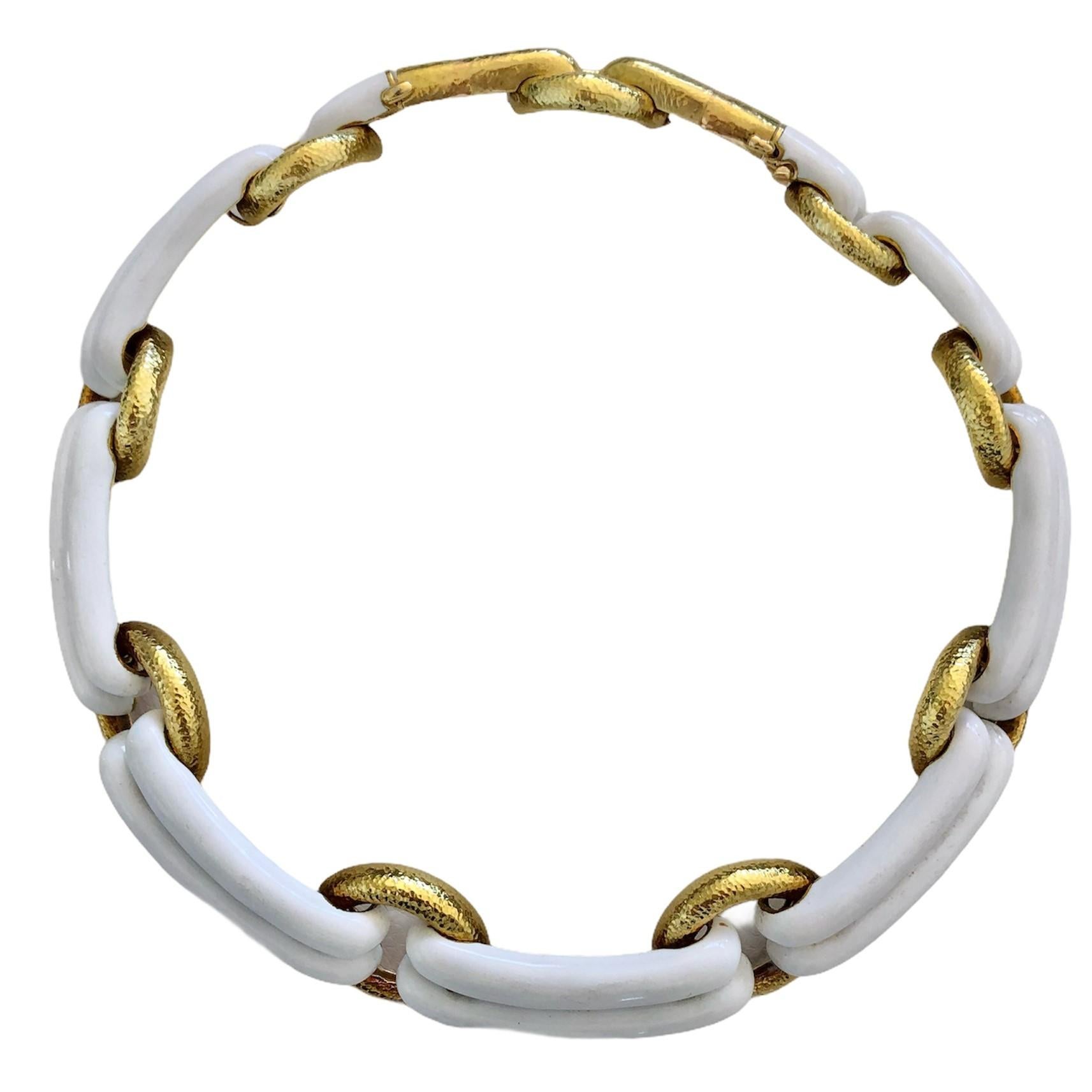 Women's David Webb Gold and White Enamel Choker Necklace For Sale