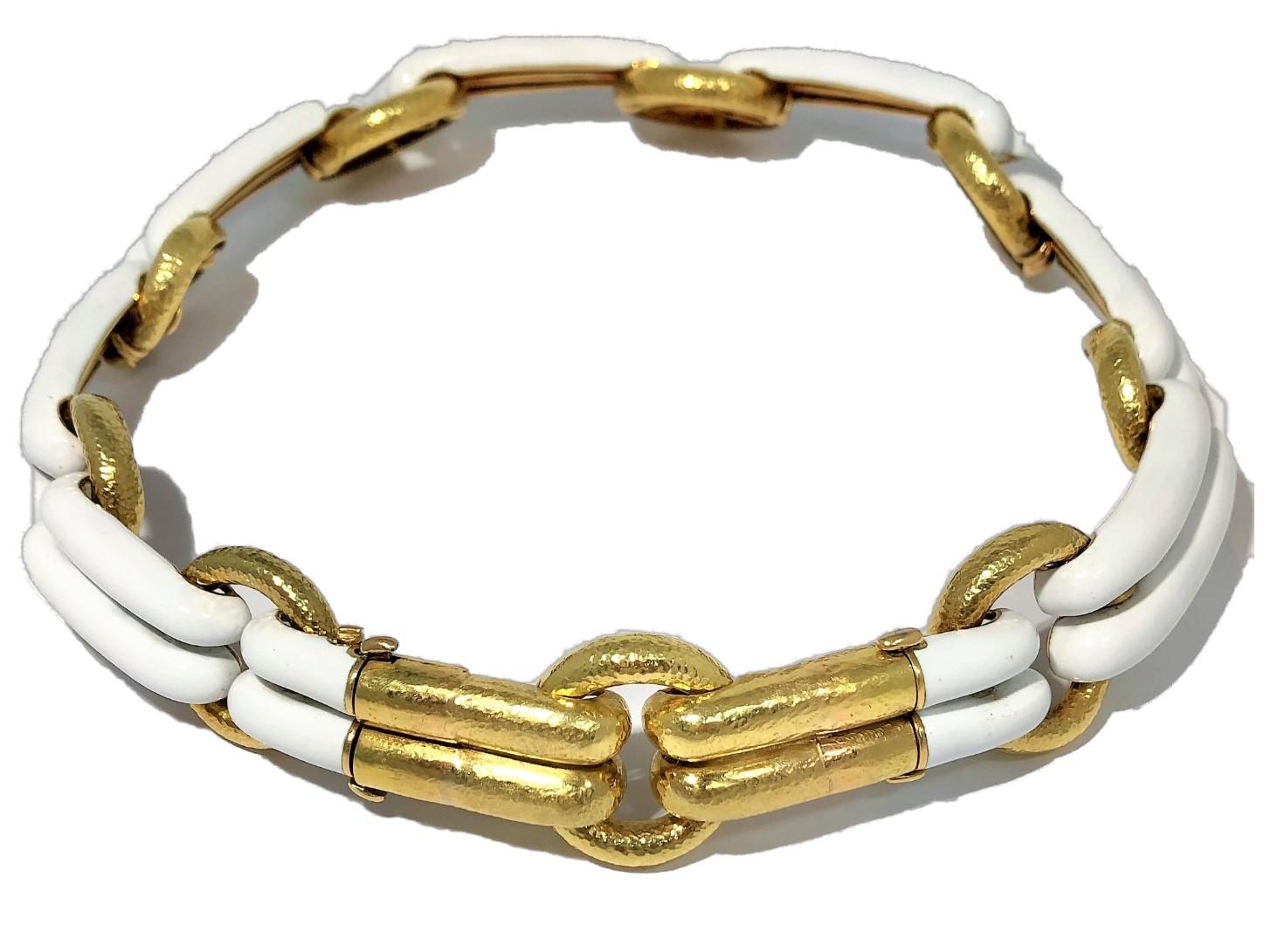 David Webb Gold and White Enamel Choker Necklace For Sale 1