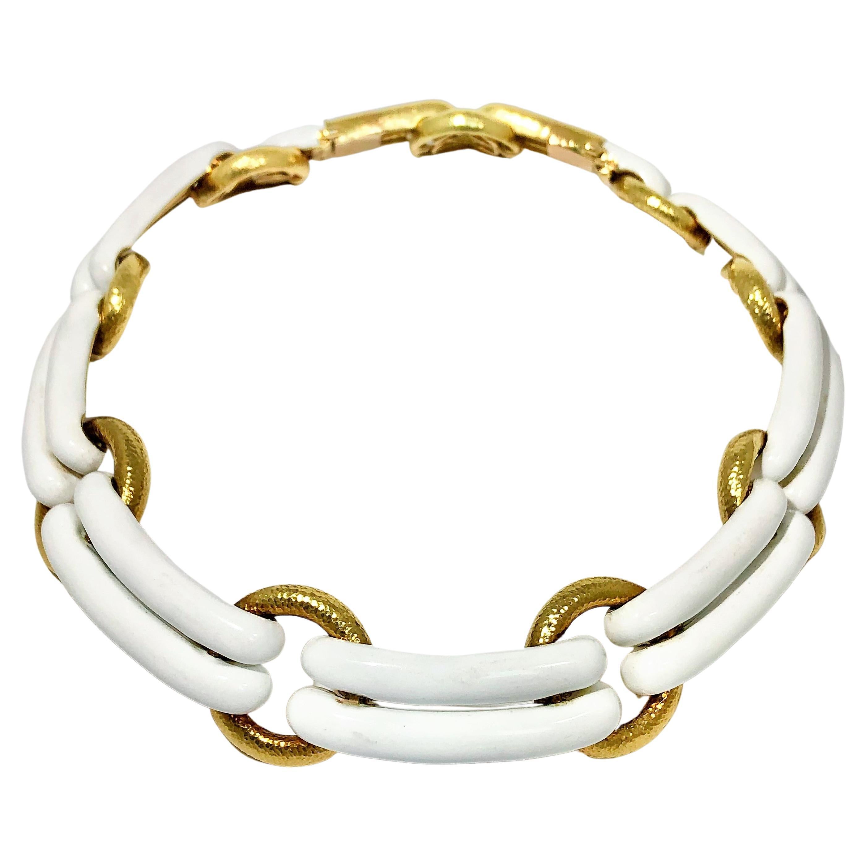 David Webb Gold and White Enamel Choker Necklace For Sale