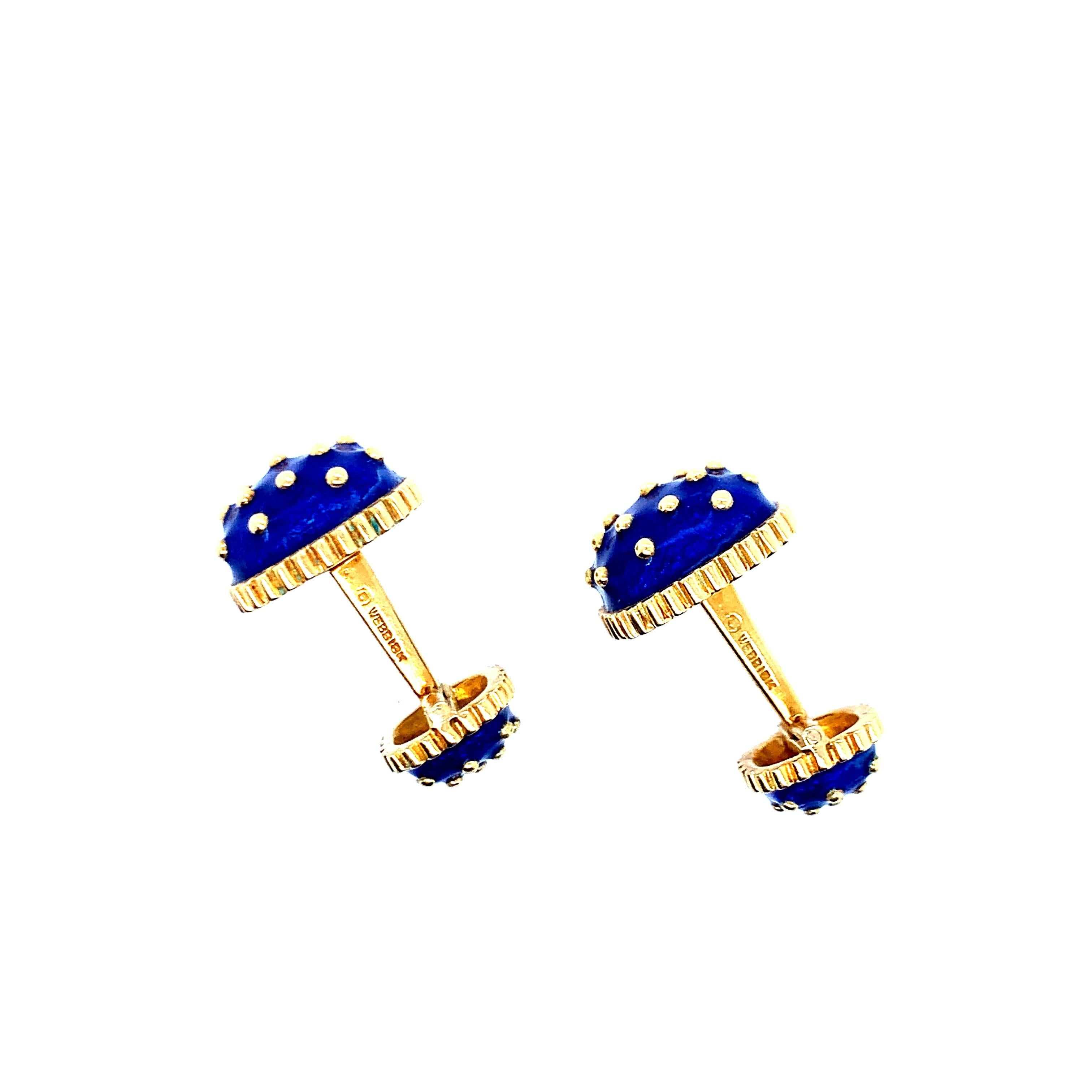 David Webb Gold Blue Enamel Cufflinks In Excellent Condition In New York, NY
