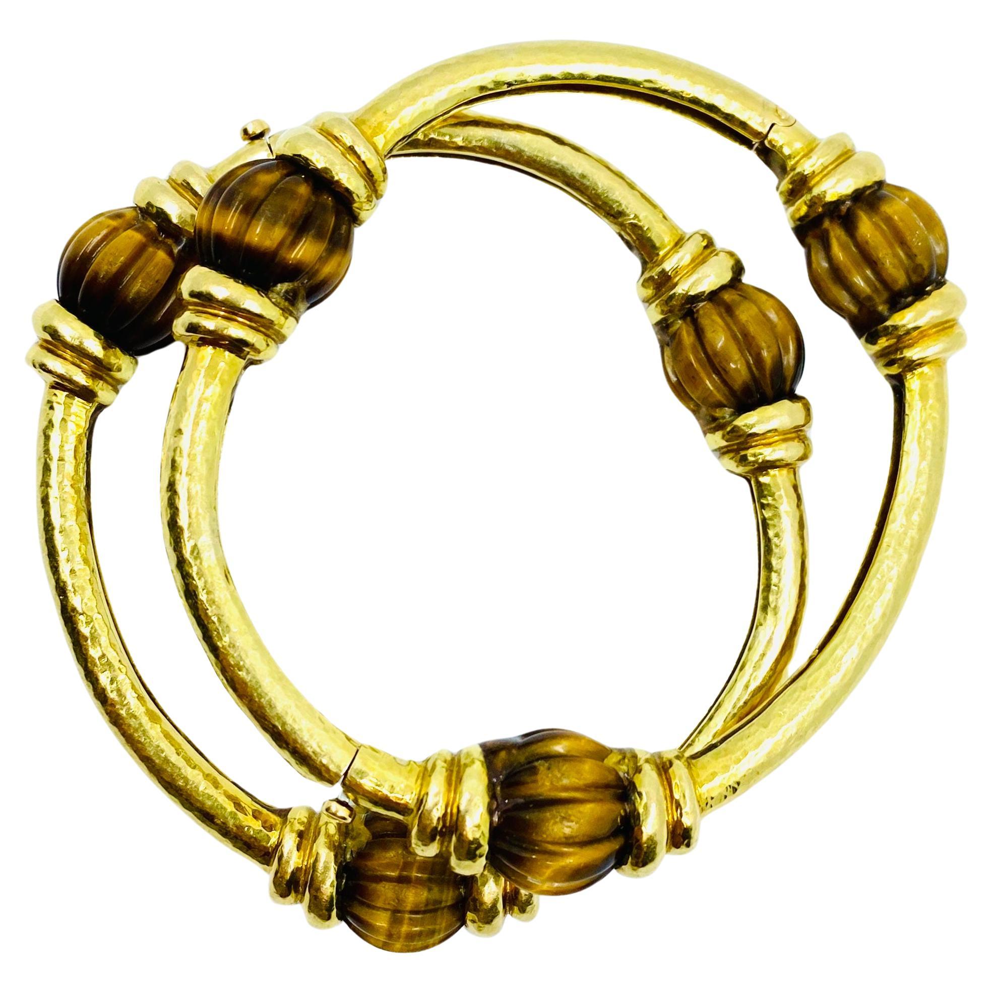 David Webb Gold Bracelet Tiger's Eye For Sale