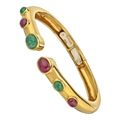 David Webb Gold Cabochon Ruby and Emerald Bangle Bracelet David Webb Gold Cabochon Ruby and Emerald Bangle Bracelet