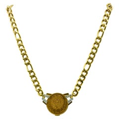 Vintage David Webb Gold Coin Necklace Diamond Veinte Pesos