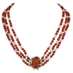 David Webb Gold, Coral and Pearl Necklace