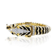 David Webb Gold, Diamond and Emerald Tiger Bangle Bracelet