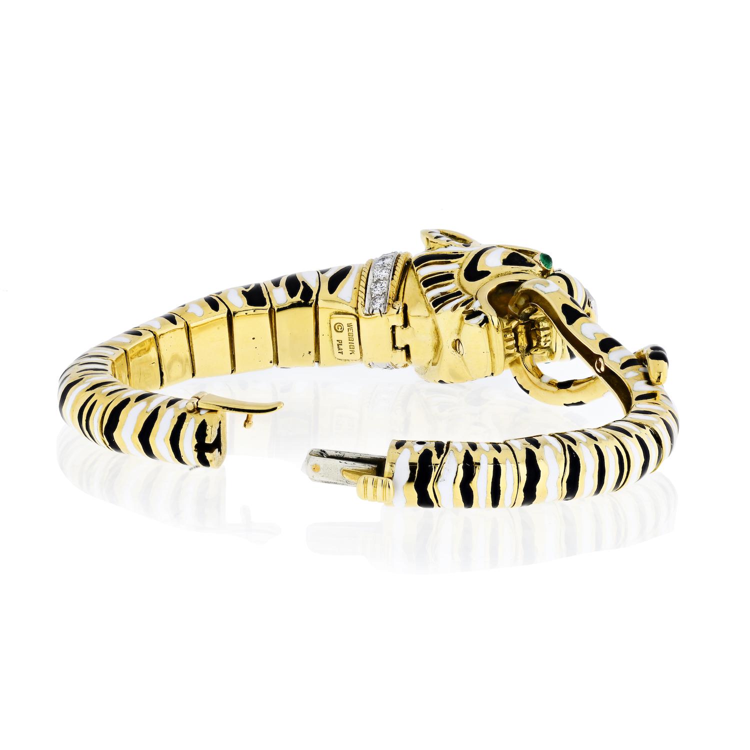 Moderne David Webb Bracelet jonc tigre en or, diamants et émeraudes en vente