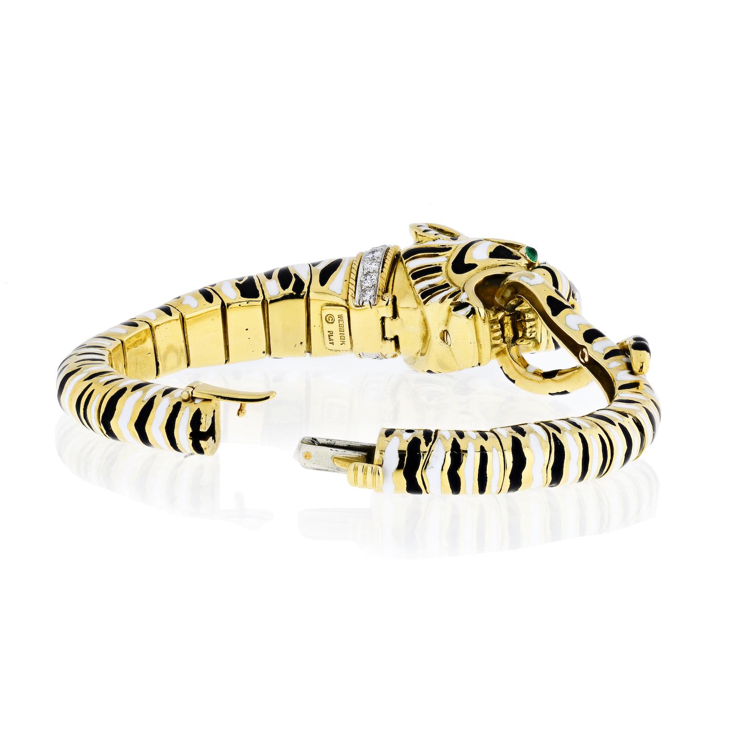 Moderno David Webb - Bracciale con tigre in oro, diamanti e smeraldo in vendita
