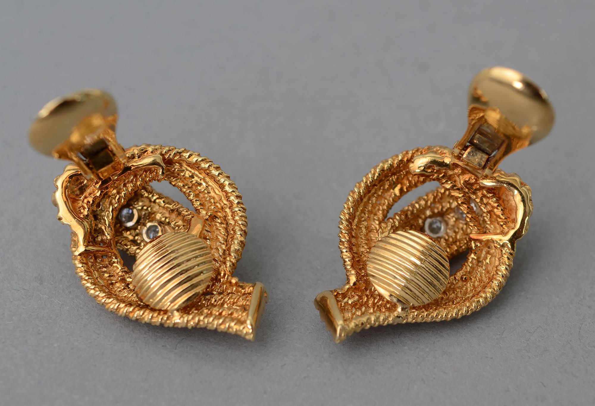 Brilliant Cut David Webb Gold Diamond Earrings