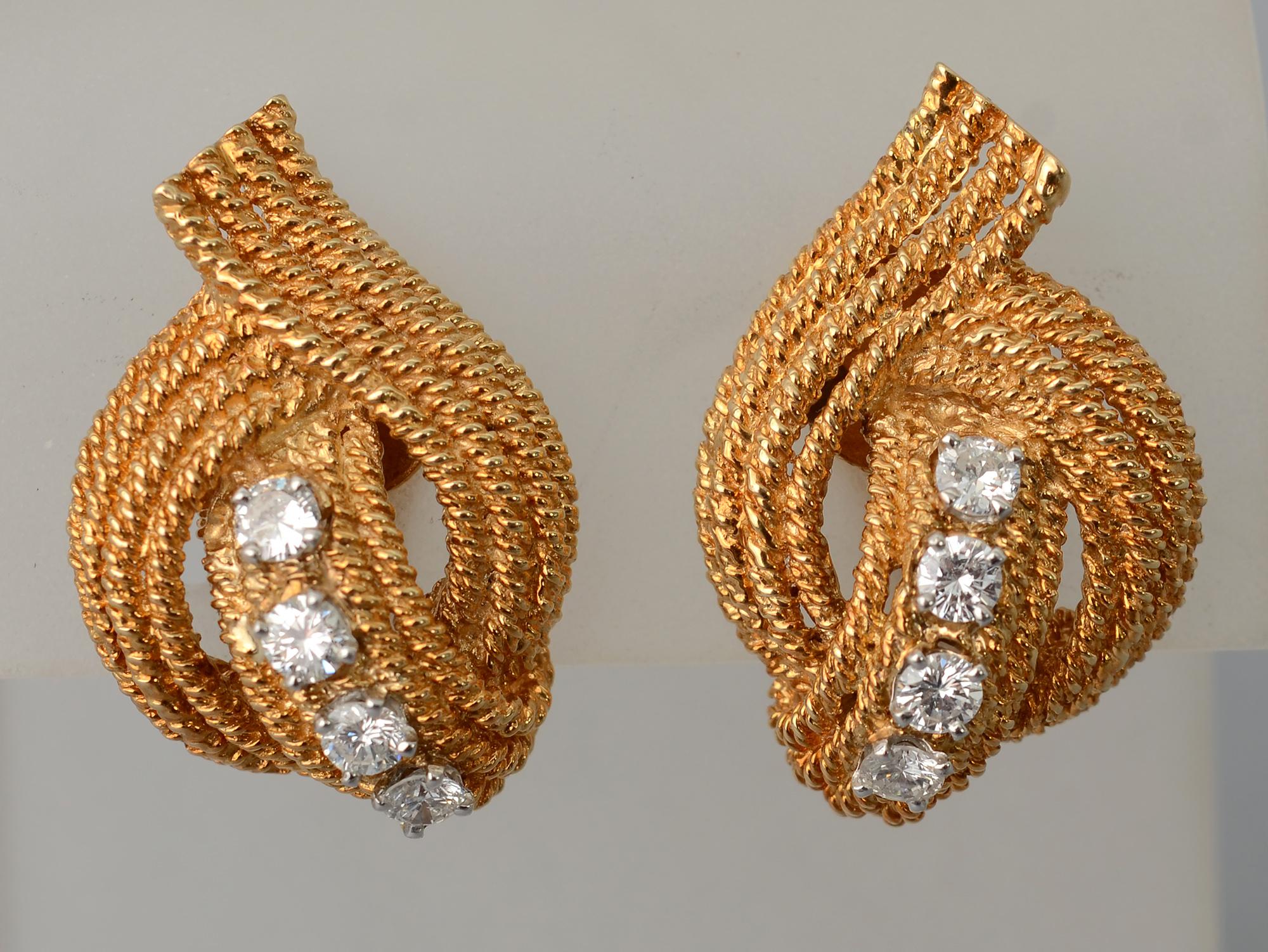 David Webb Gold Diamond Earrings In Excellent Condition In Darnestown, MD