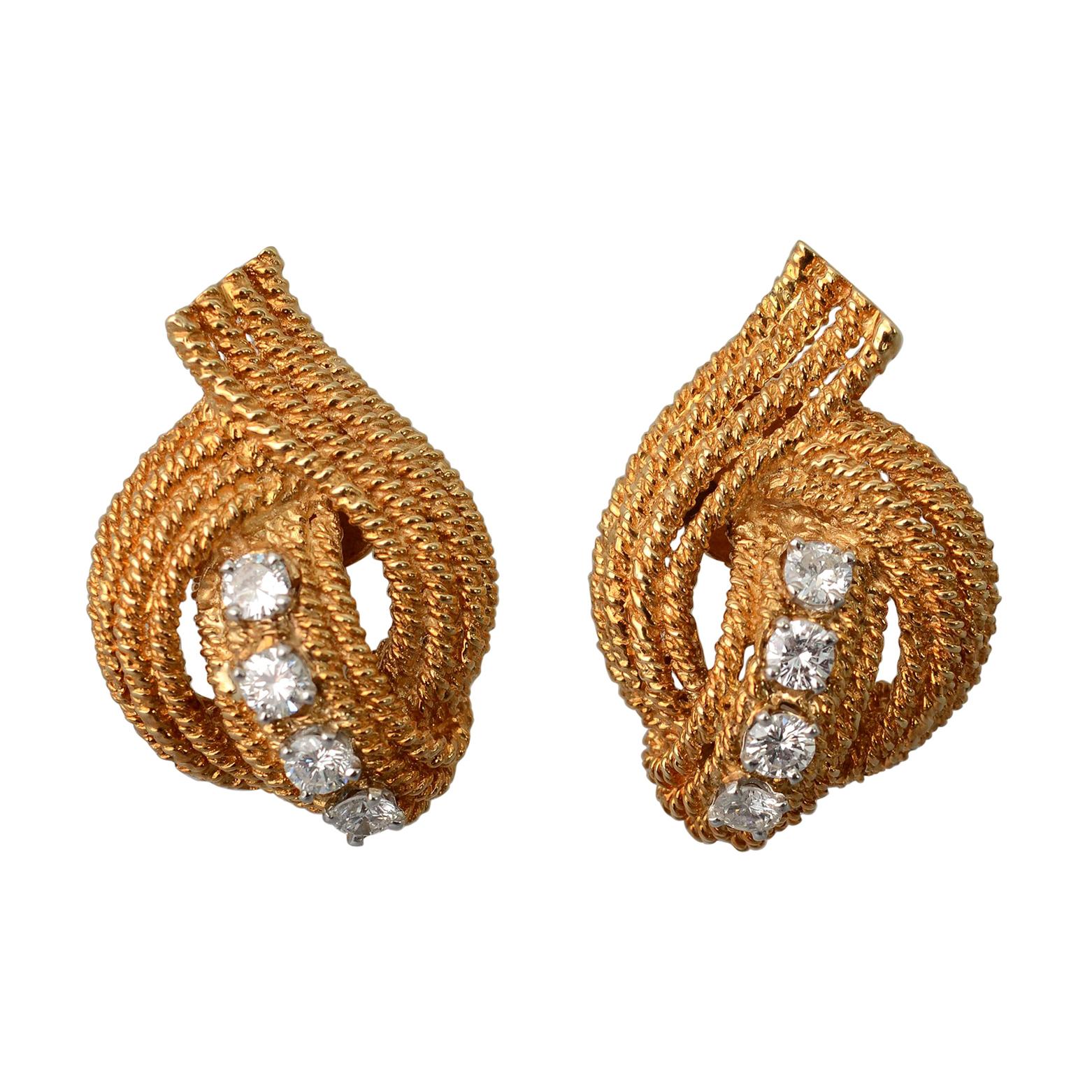 David Webb Gold Diamond Earrings