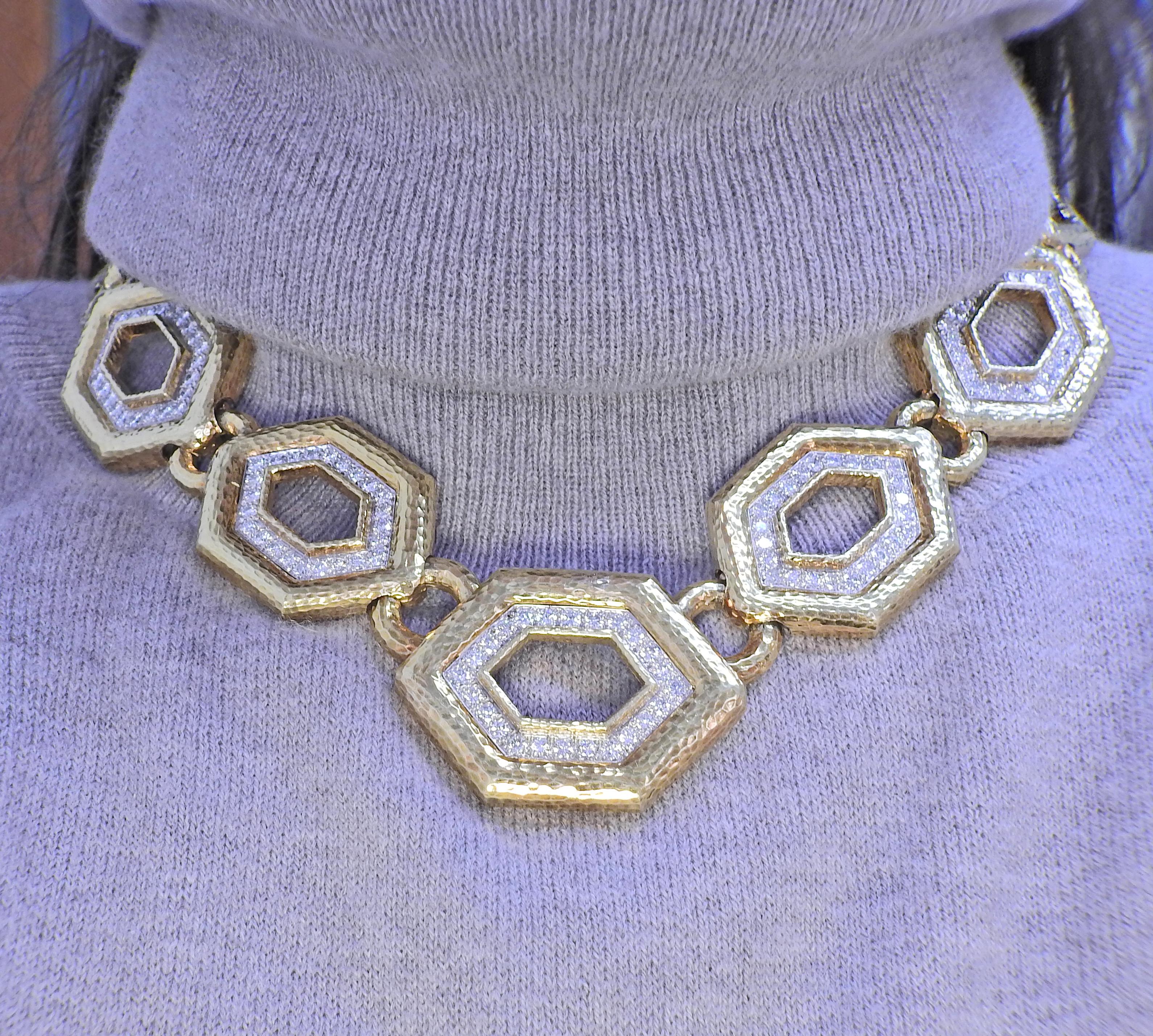 Women's David Webb Gold Diamond Link Necklace For Sale