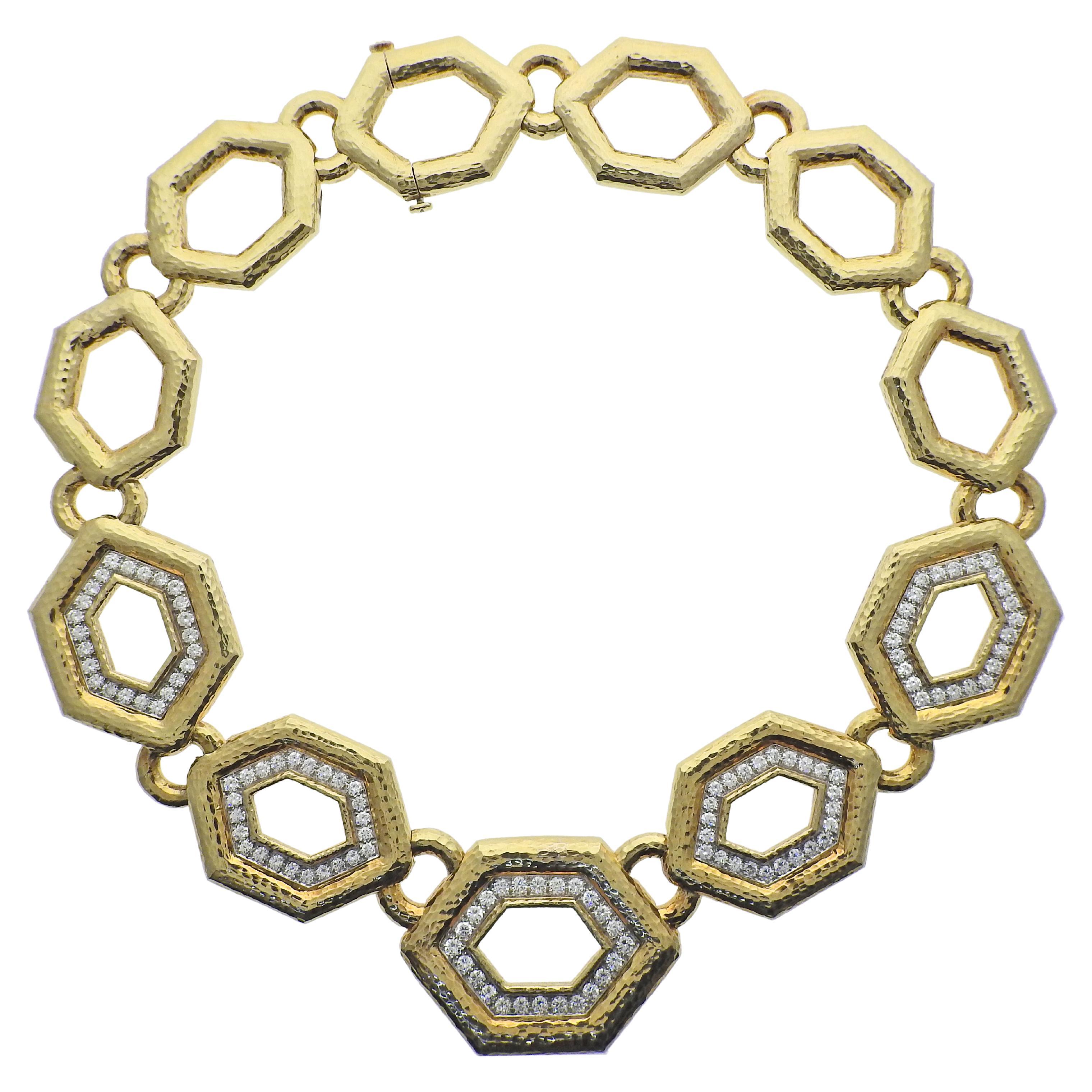 David Webb Gold Diamond Link Necklace For Sale