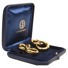 David Webb Gold Earrings. 18K Yellow Gold Clip Back Earrings Door Knocker Signed