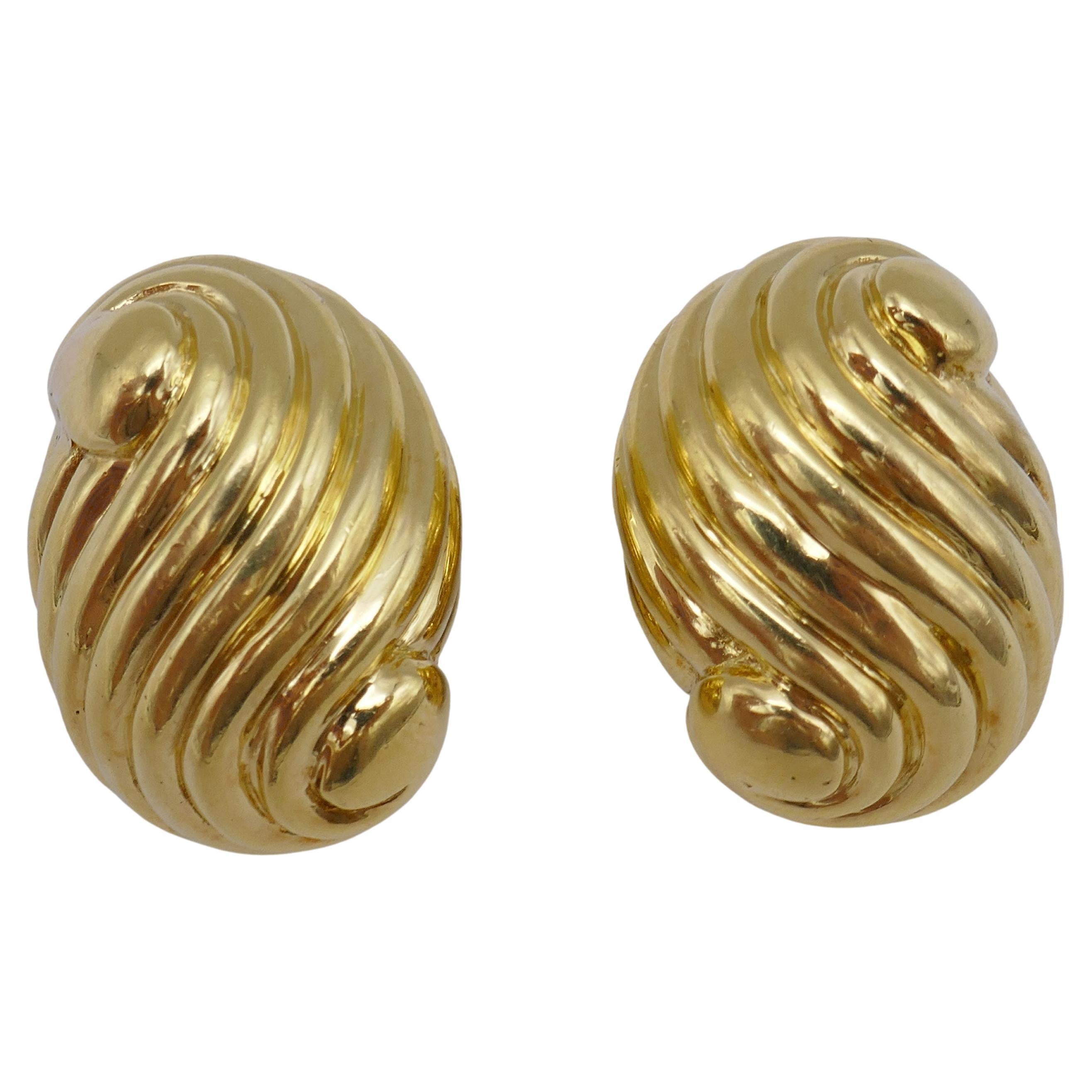 David Webb Gold Earrings, Swirl Shell For Sale