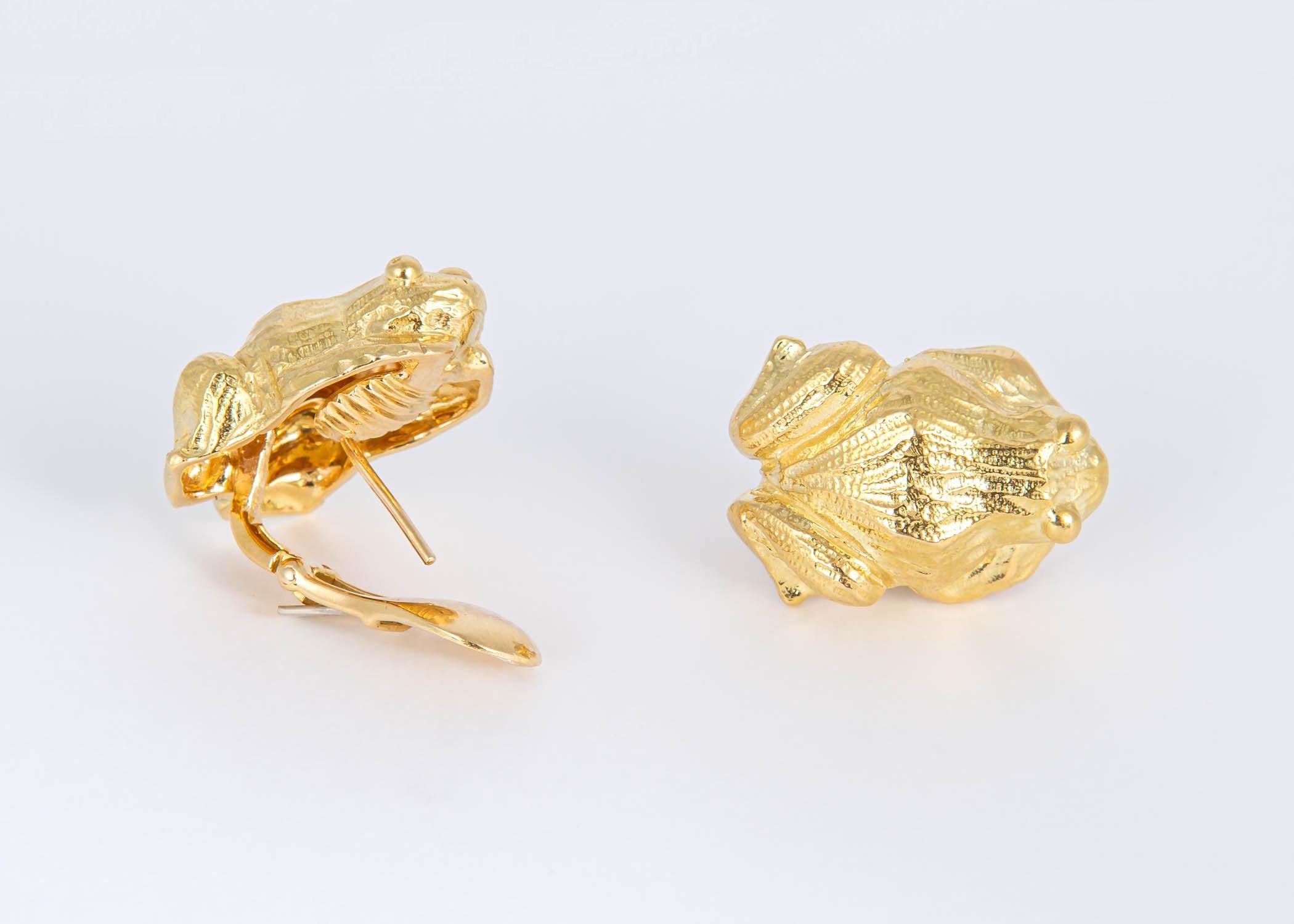 14k gold frog earrings