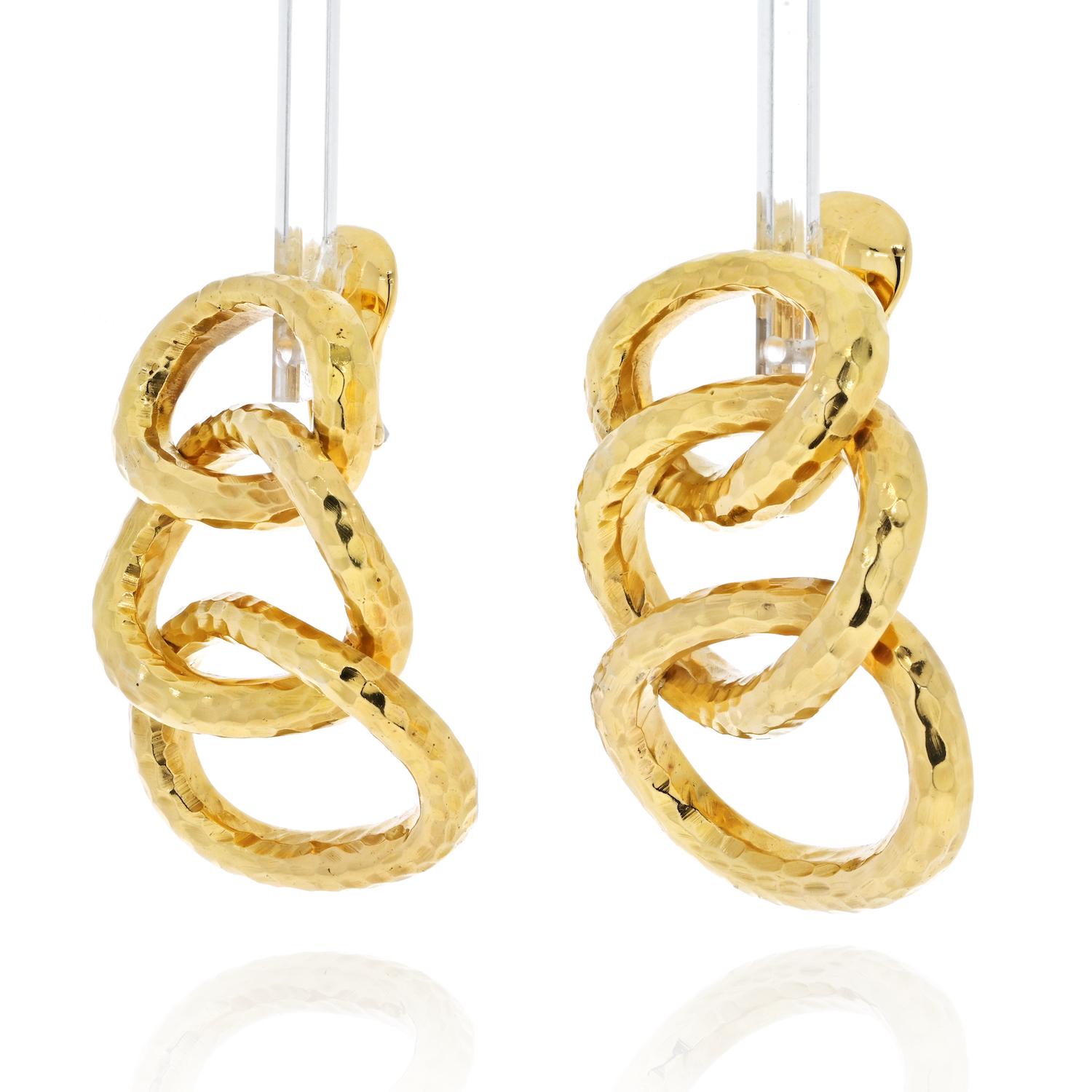 David Webb Gold Hammered Triple Hoop Clip-On Earrings 1