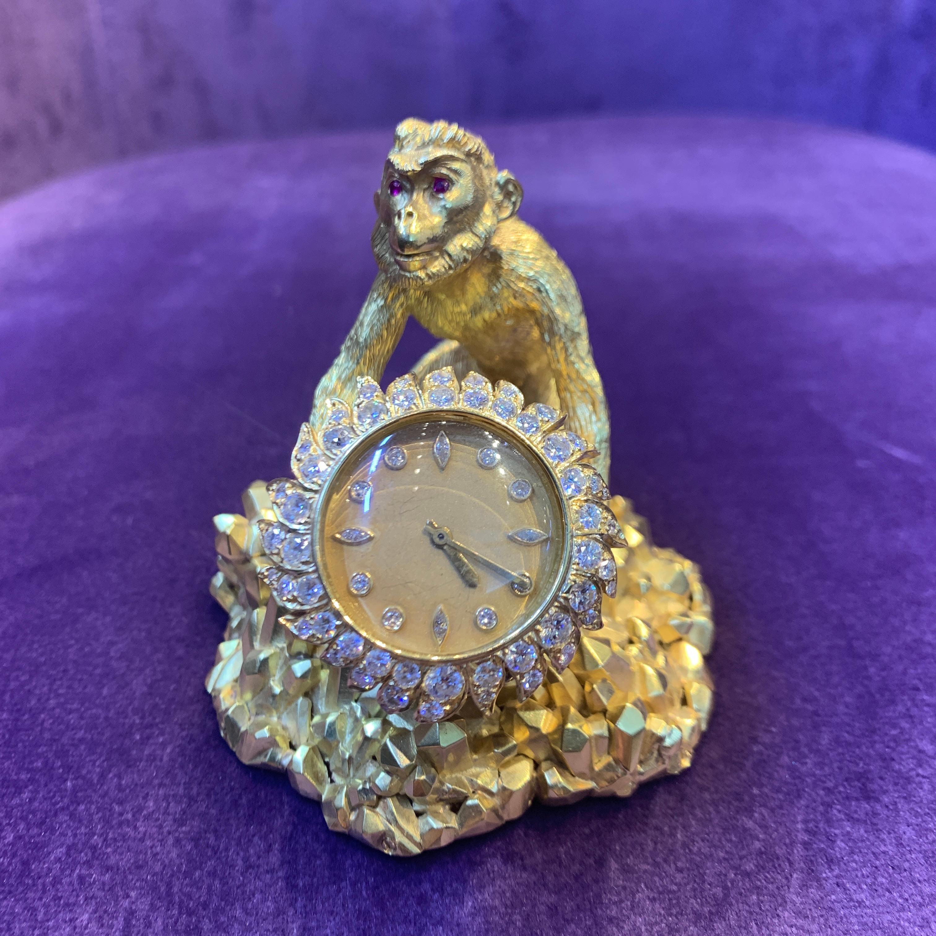 David Webb Gold Monkey Desk Clock For Sale 2