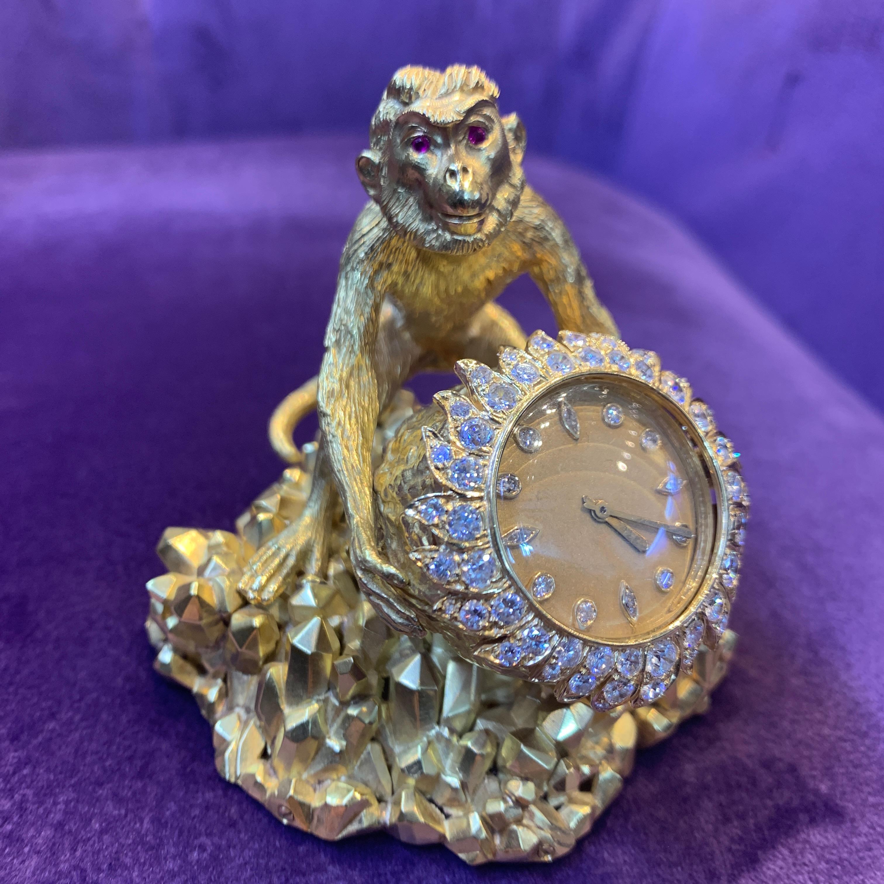 Horloge de bureau David Webb Gold Monkey Excellent état - En vente à New York, NY