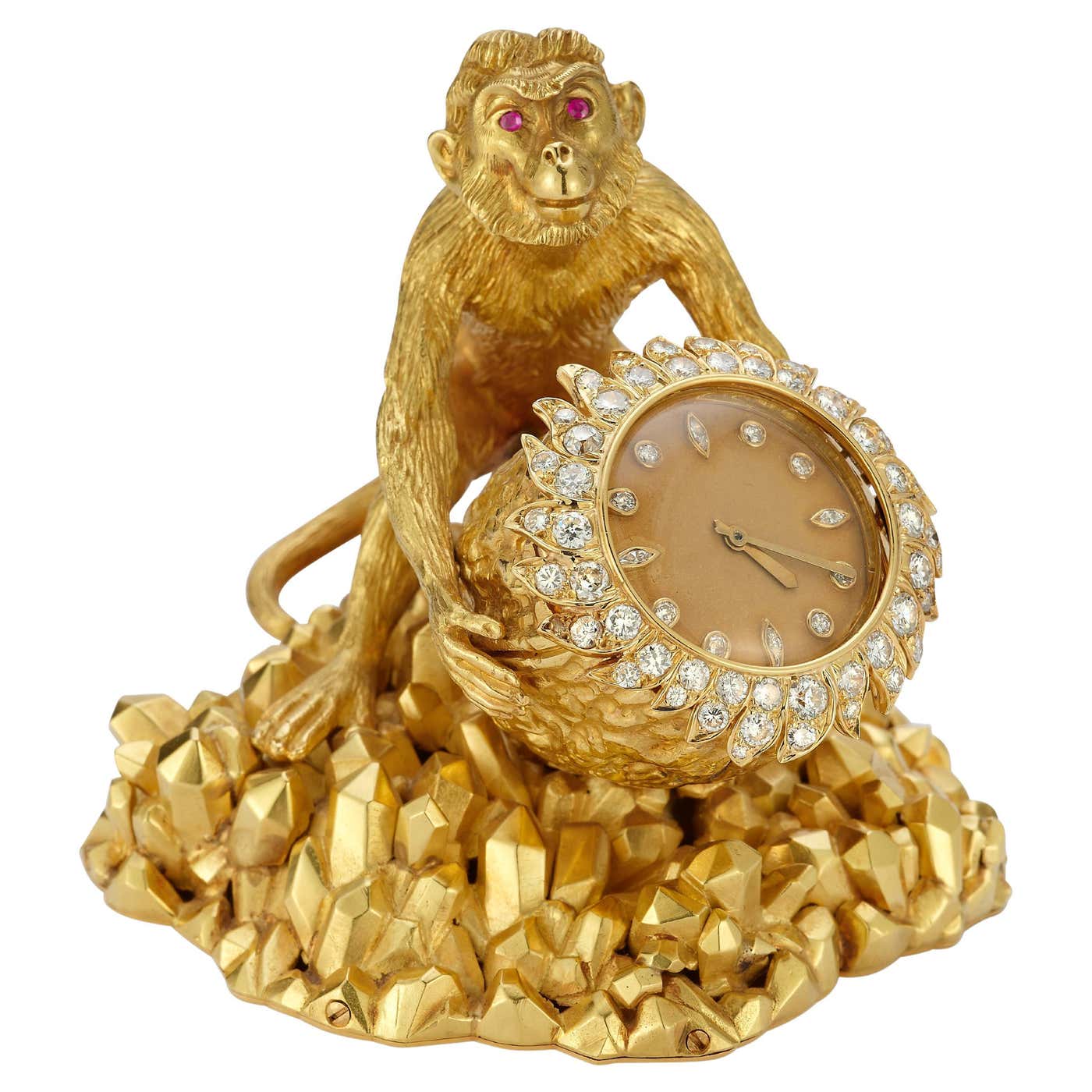 David Webb Gold Monkey Desk Clock For Sale at 1stDibs | monkey at desk ...