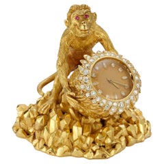 Horloge de bureau David Webb Gold Monkey