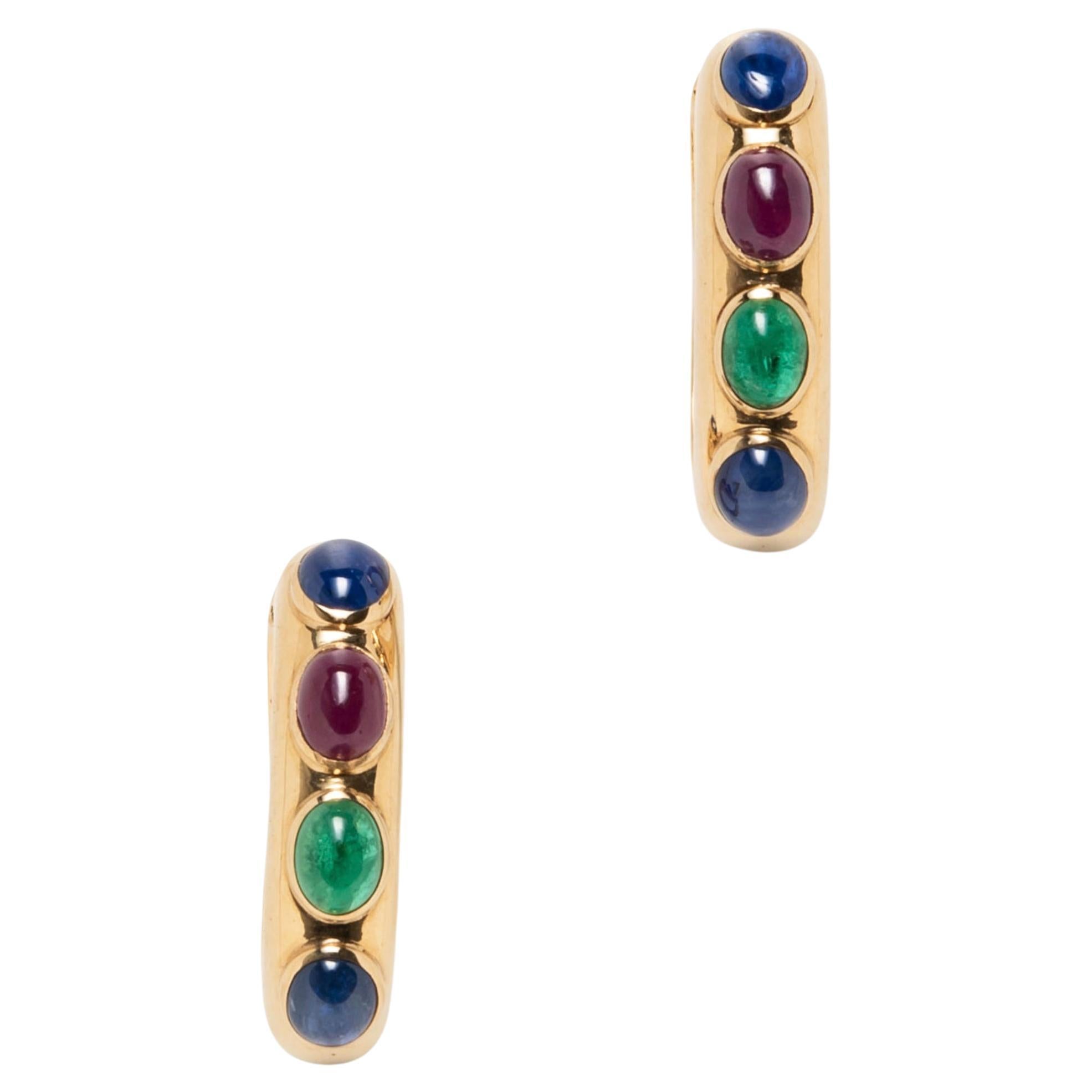 David Webb Gold Multi-Gem Ear Clips For Sale