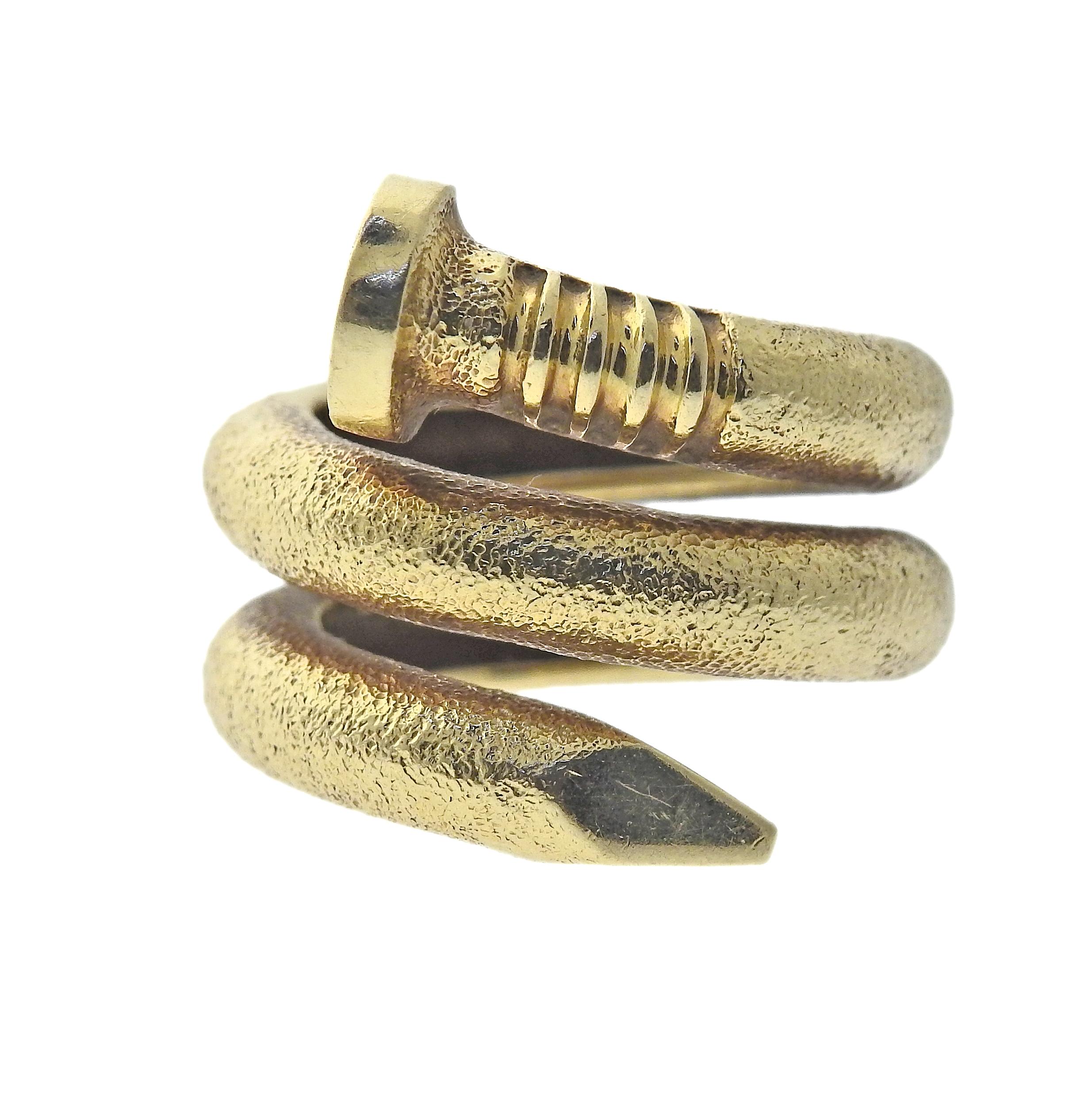 18k gold nail wrap ring by David Webb. Ring size 6.5, ring is 23mm wide. Weight - 16.2 grams. Marked: E267, David Webb 18k. 