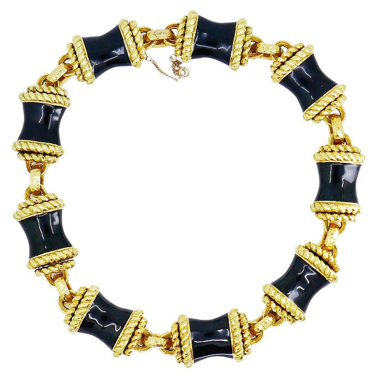 David Webb Gold Necklace Black Enamel Diamond Coral Stud Estate Jewelry In Excellent Condition For Sale In Beverly Hills, CA