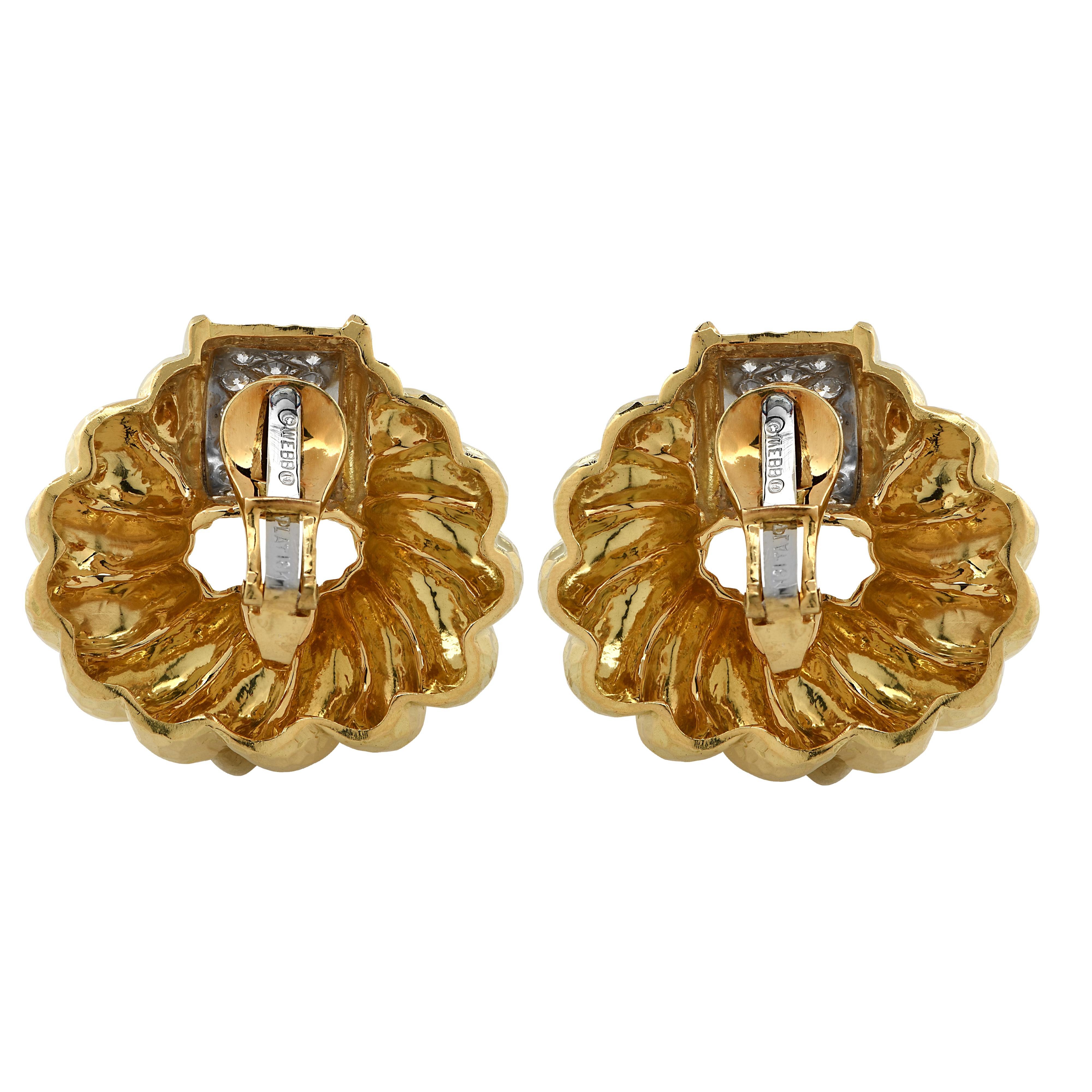 David Webb Diamond Gold Platinum  Earrings In Good Condition In Miami, FL