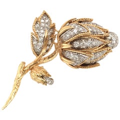 David Webb Gold, Platinum and Diamond Flower Brooch