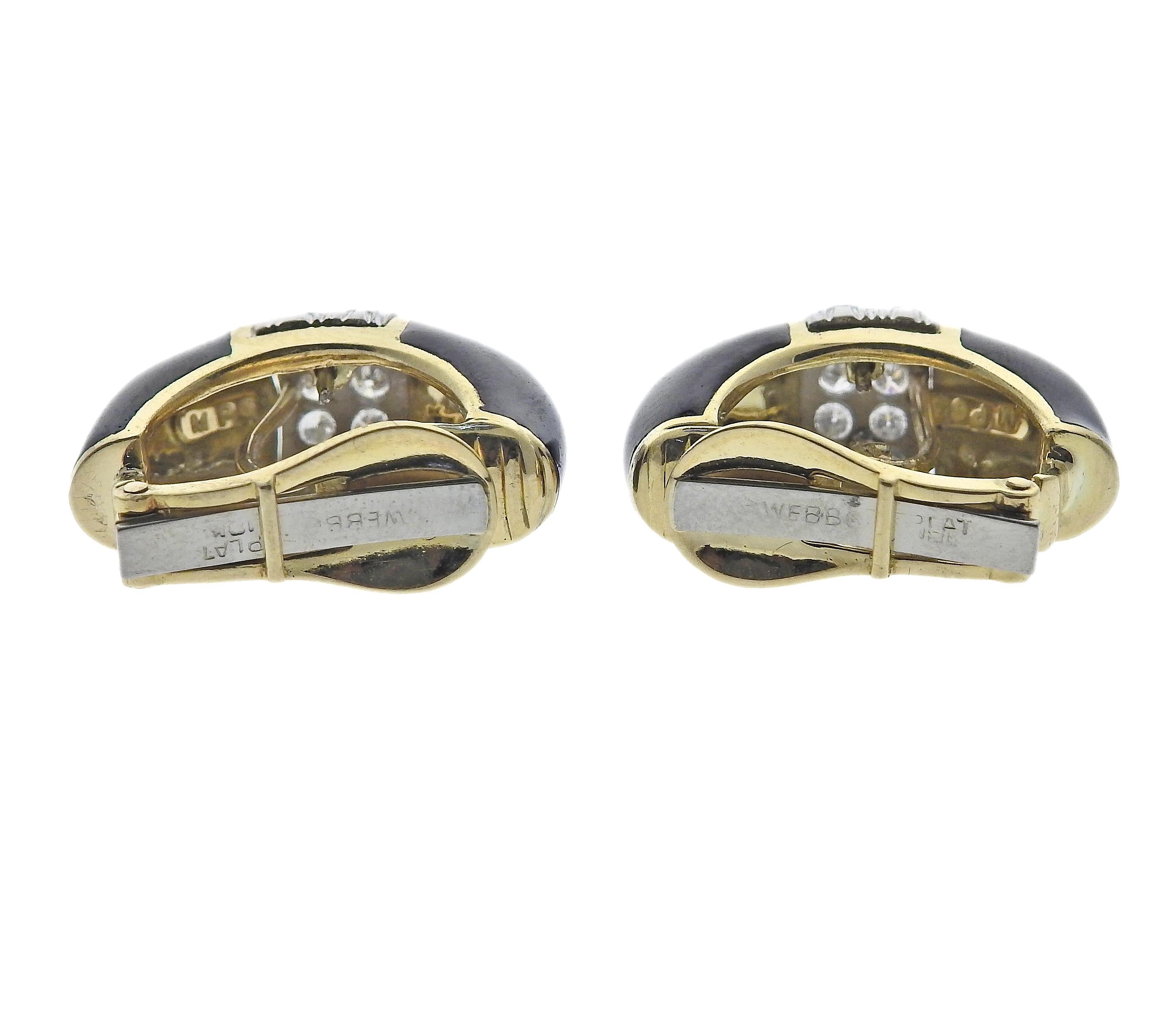 David Webb Gold Platinum Diamond Enamel Doorknocker Earrings In Excellent Condition For Sale In Lambertville, NJ