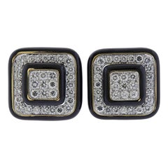 David Webb Gold Platinum Diamond Enamel Earrings