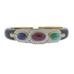 David Webb Gold Platinum Diamond Ruby Sapphire Emerald Bracelet