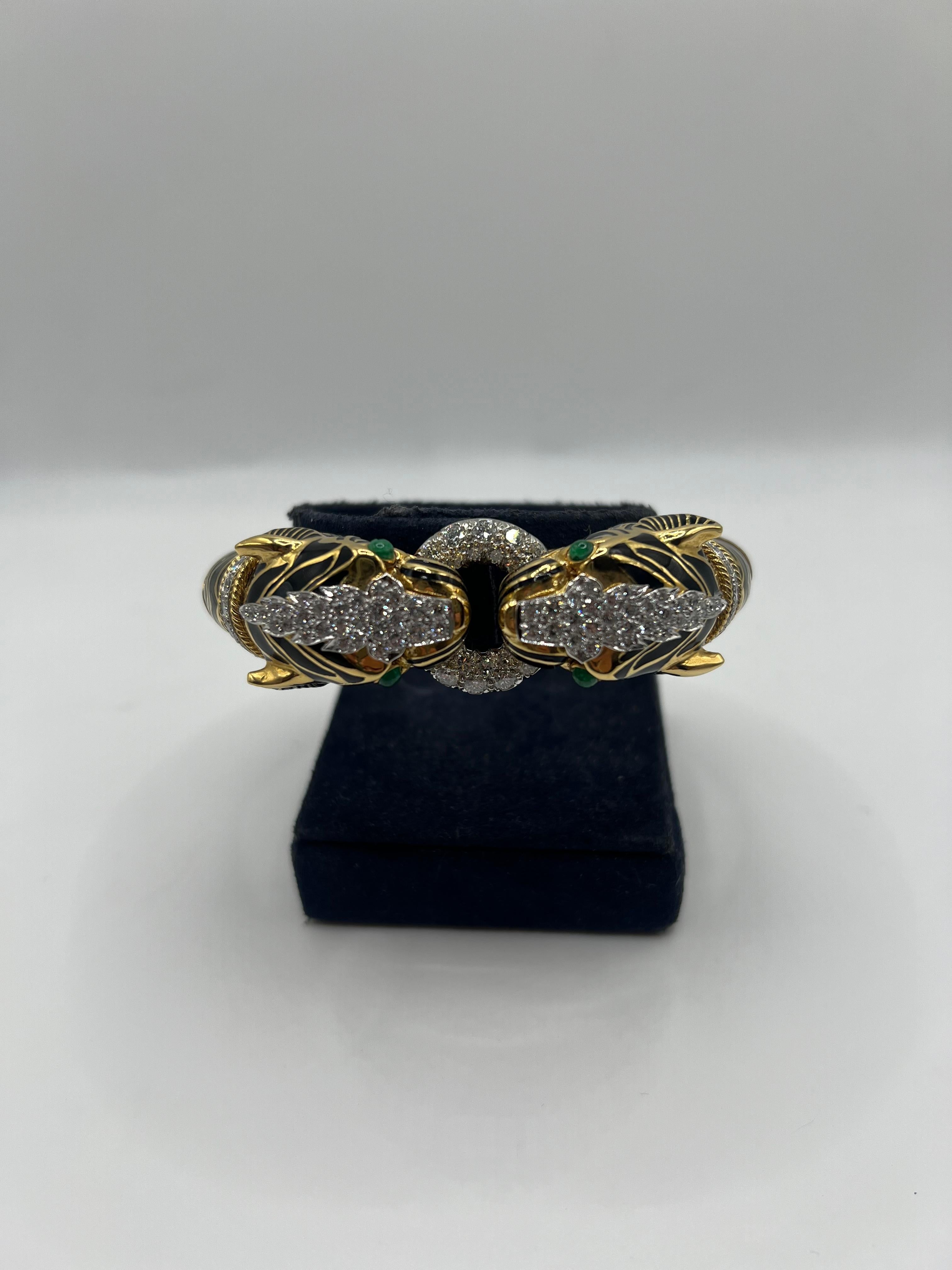 Tigerarmband aus Gold, Platin, Emaille, Smaragd und Diamanten von David Webb (Art déco)