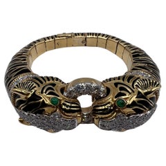 Tigerarmband aus Gold, Platin, Emaille, Smaragd und Diamanten von David Webb