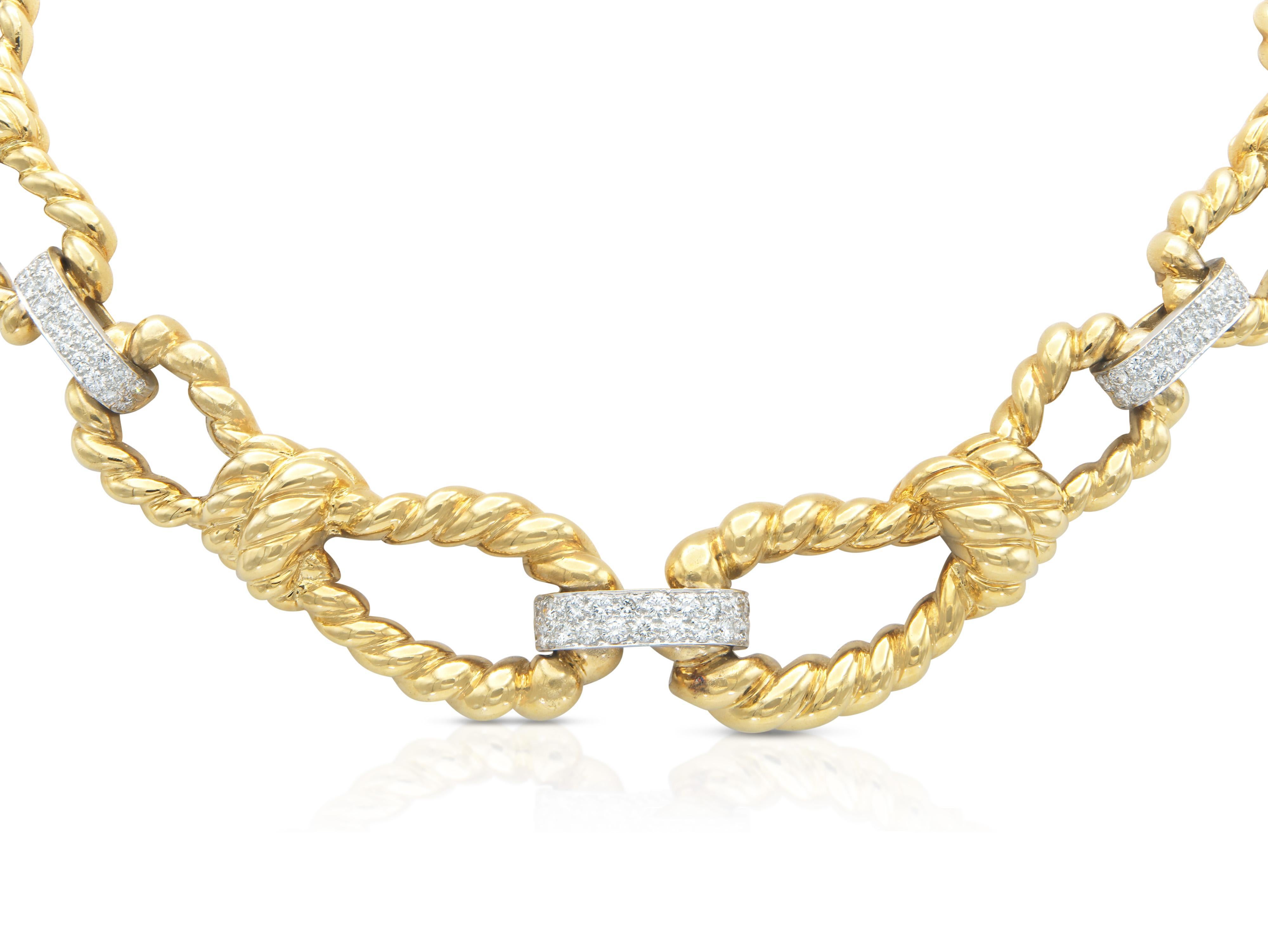 Taille ronde Collier à maillons de corde en or avec diamants David Webb en vente