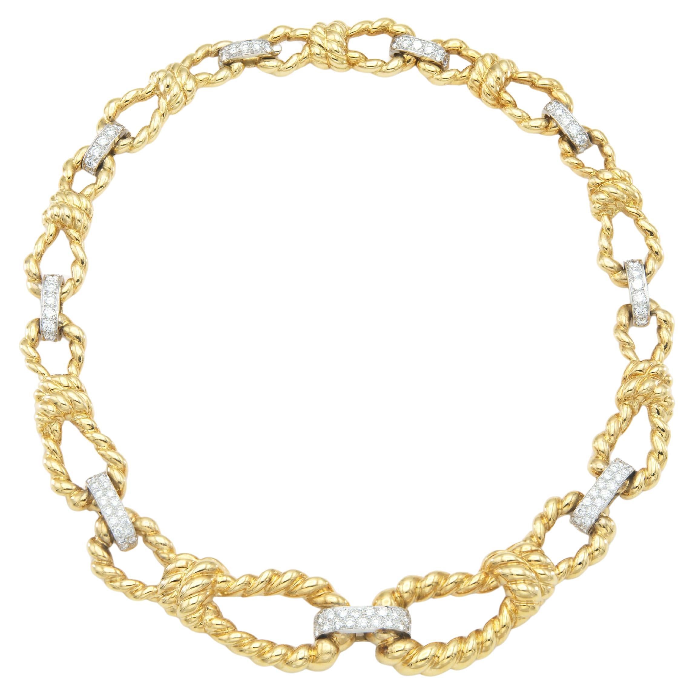 Collier à maillons de corde en or avec diamants David Webb en vente