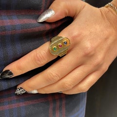 David Webb Gold Ruby Emerald Sapphire Cabochon Ring