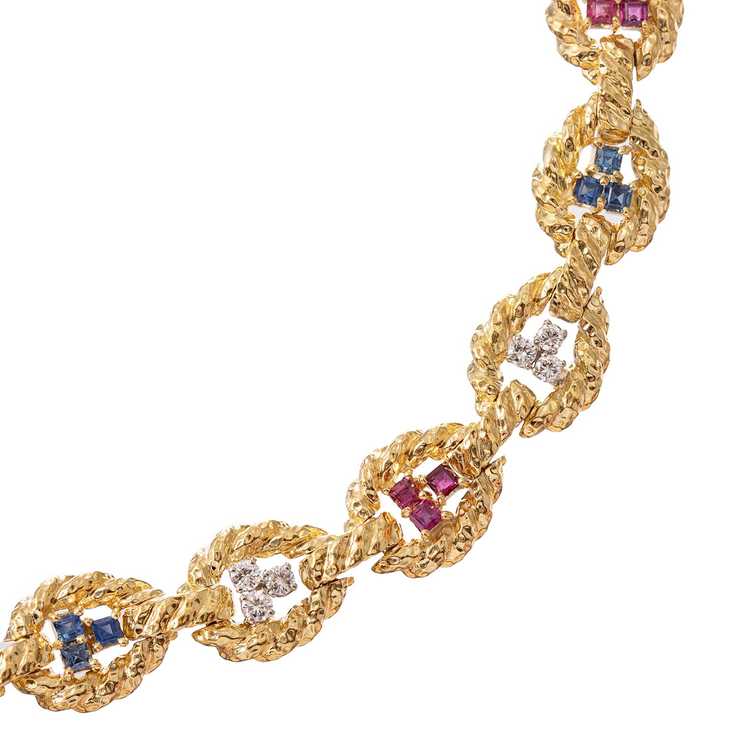 David Webb - Collana con ciondolo in oro con zaffiro e smeraldo e diamante In condizioni ottime in vendita a Palm Beach, FL