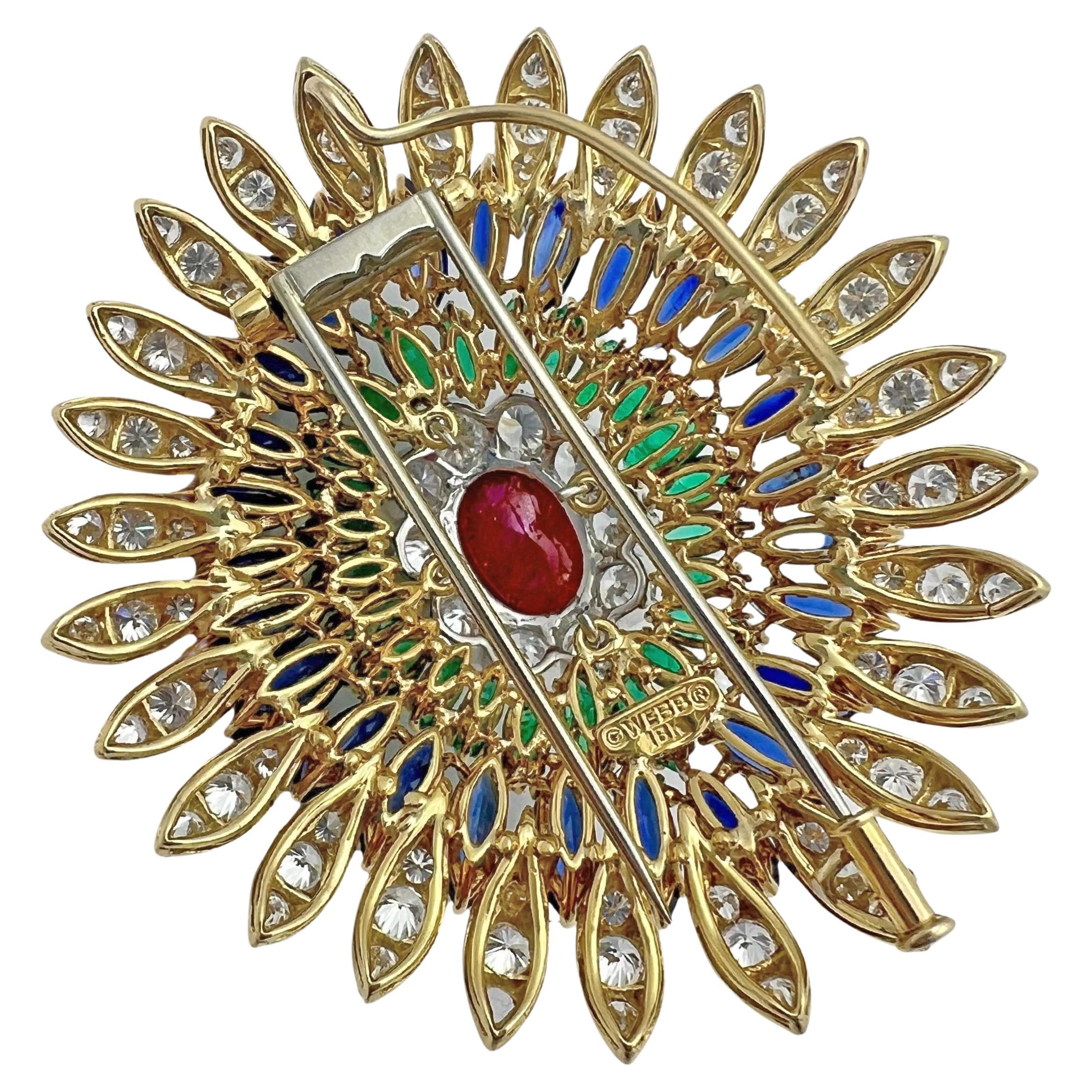 David Webb - Collana con ciondolo in oro con zaffiro e smeraldo e diamante in vendita 1